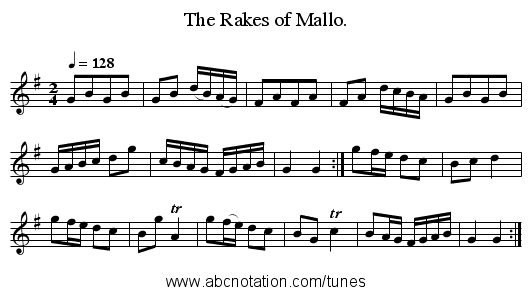 The Rakes of Mallo. - staff notation