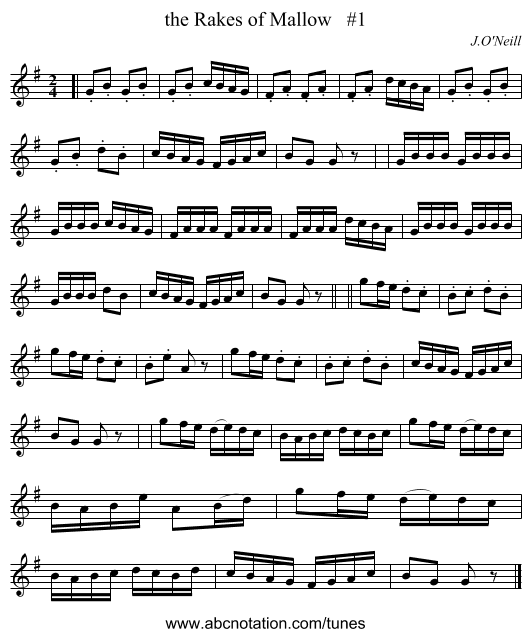 the Rakes of Mallow   #1 - staff notation