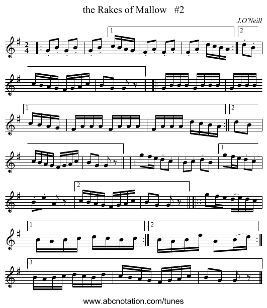 the Rakes of Mallow #2 - staff notation