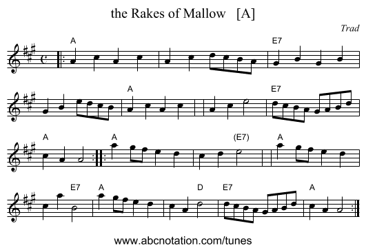 the Rakes of Mallow   [A] - staff notation