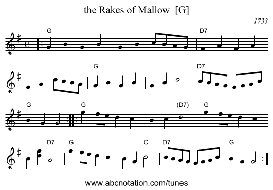 the Rakes of Mallow  [G] - staff notation