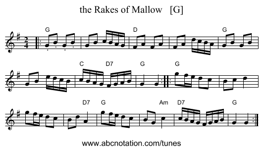 the Rakes of Mallow   [G] - staff notation