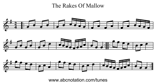 The Rakes Of Mallow - staff notation