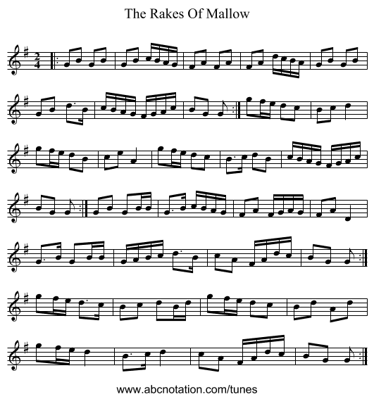 The Rakes Of Mallow - staff notation