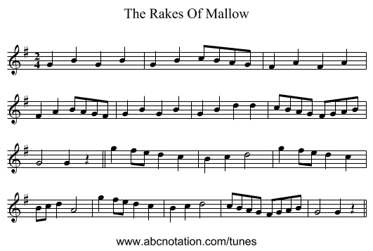 The Rakes Of Mallow - staff notation