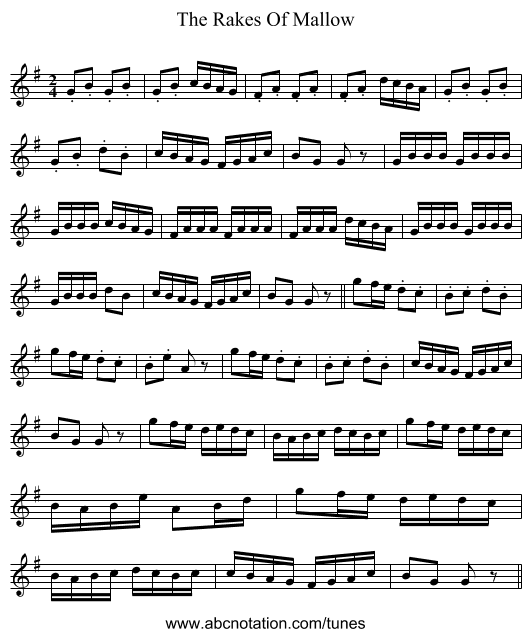 The Rakes Of Mallow - staff notation