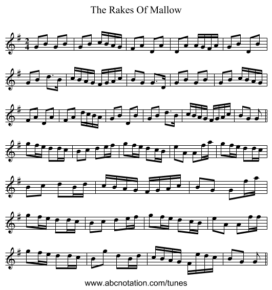 The Rakes Of Mallow - staff notation