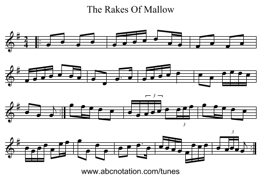 The Rakes Of Mallow - staff notation