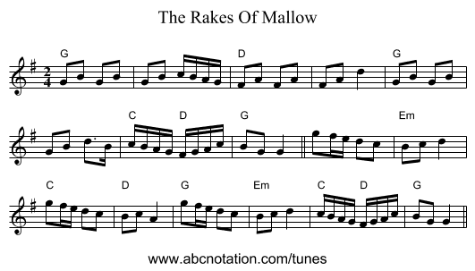 The Rakes Of Mallow - staff notation