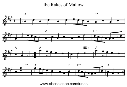 the Rakes of Mallow - staff notation