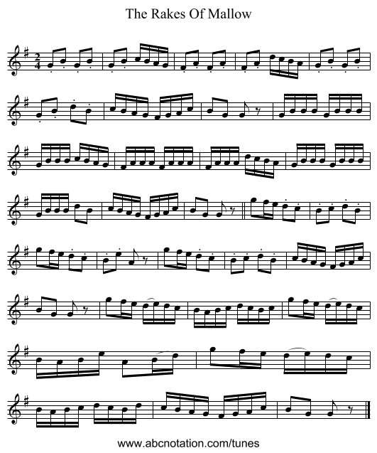The Rakes Of Mallow - staff notation