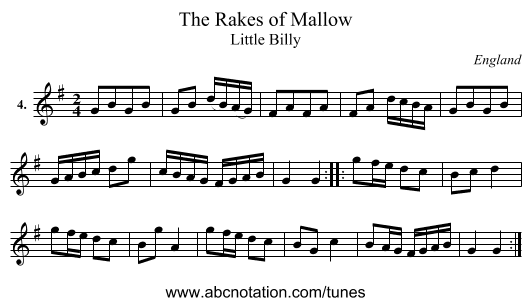 The Rakes of Mallow - staff notation