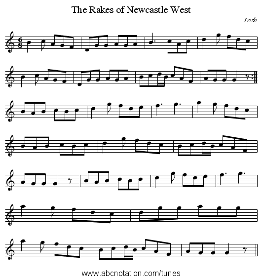 The Rakes of Newcastle West - staff notation