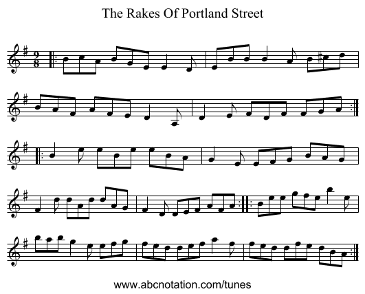 The Rakes Of Portland Street - staff notation