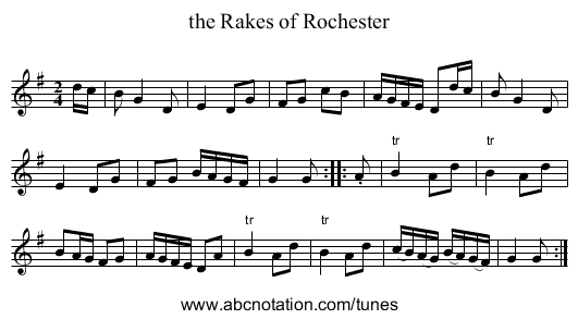 the Rakes of Rochester - staff notation