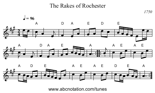 The Rakes of Rochester - staff notation