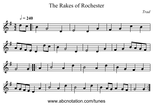 The Rakes of Rochester - staff notation