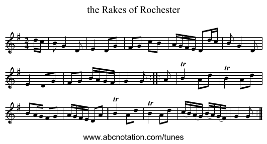 the Rakes of Rochester - staff notation