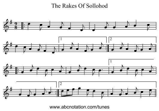 The Rakes Of Sollohod - staff notation