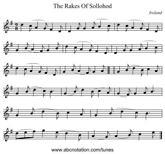 The Rakes Of Sollohod - staff notation
