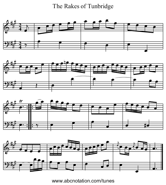 The Rakes of Tunbridge - staff notation