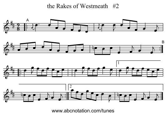 the Rakes of Westmeath   #2 - staff notation