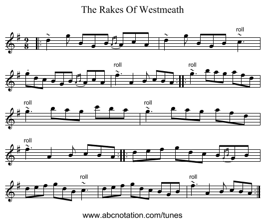 The Rakes Of Westmeath - staff notation