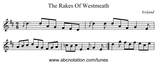 The Rakes Of Westmeath - staff notation