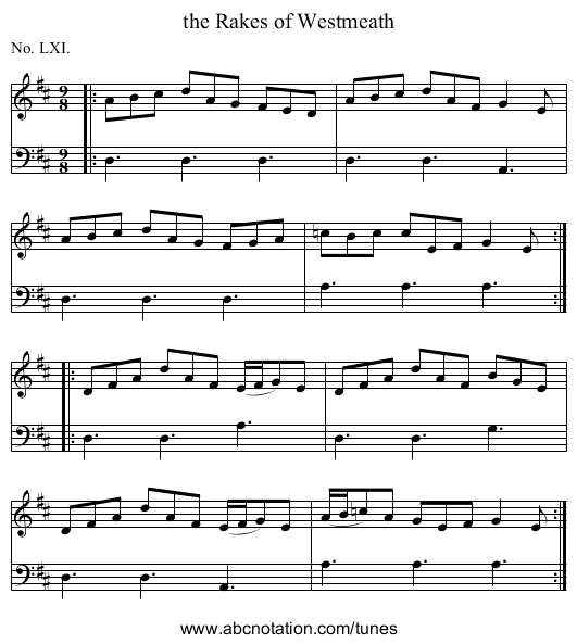 the Rakes of Westmeath - staff notation