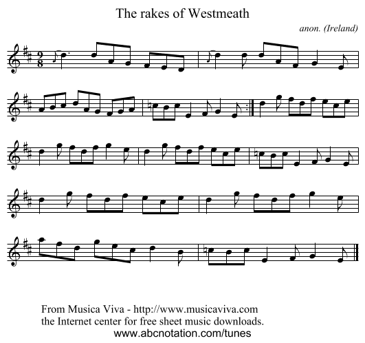 The rakes of Westmeath - staff notation
