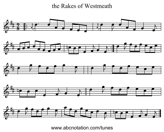 the Rakes of Westmeath - staff notation