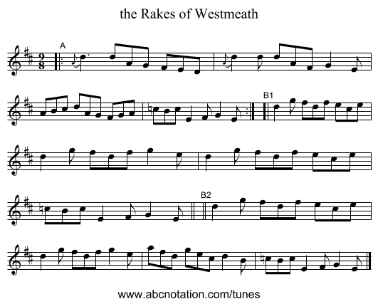 the Rakes of Westmeath - staff notation