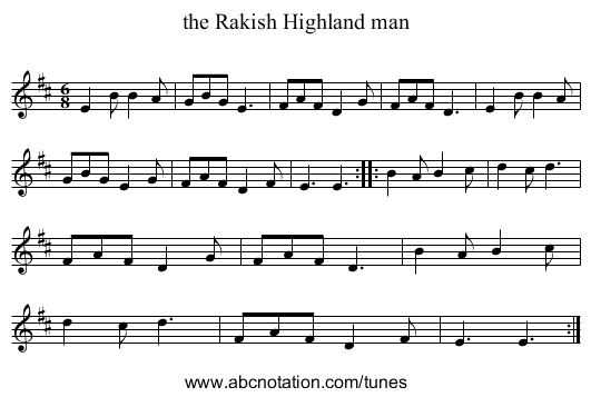 the Rakish Highland man - staff notation
