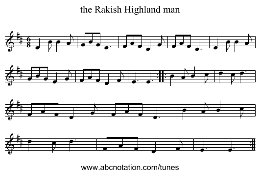 the Rakish Highland man - staff notation