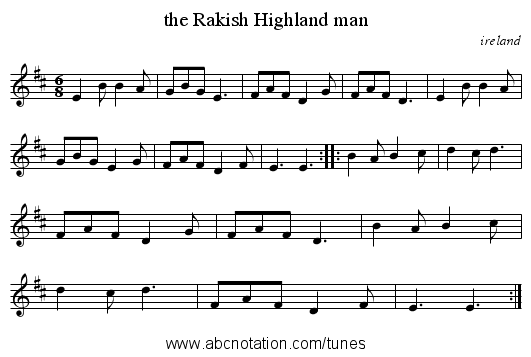 the Rakish Highland man - staff notation