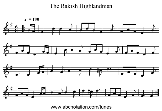 The Rakish Highlandman - staff notation