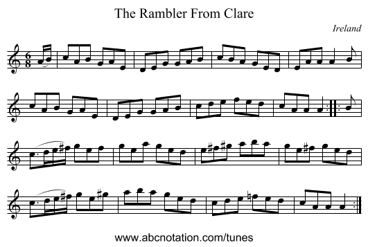 The Rambler From Clare - staff notation