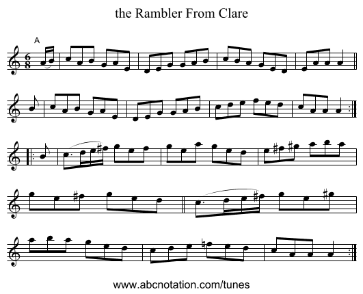 the Rambler From Clare - staff notation