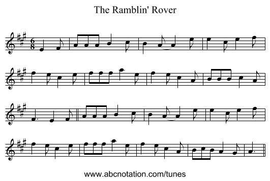 The Ramblin' Rover - staff notation