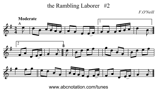 the Rambling Laborer   #2 - staff notation
