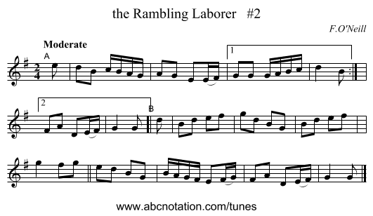 the Rambling Laborer   #2 - staff notation