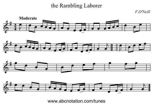the Rambling Laborer - staff notation