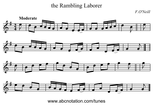 the Rambling Laborer - staff notation
