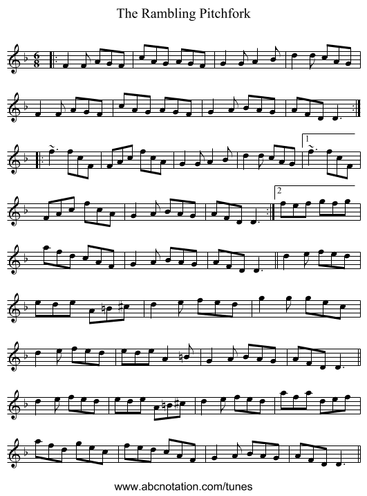 The Rambling Pitchfork - staff notation