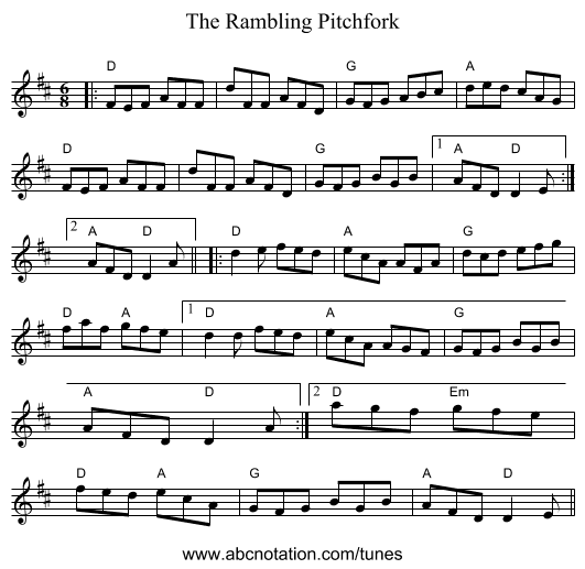 The Rambling Pitchfork - staff notation