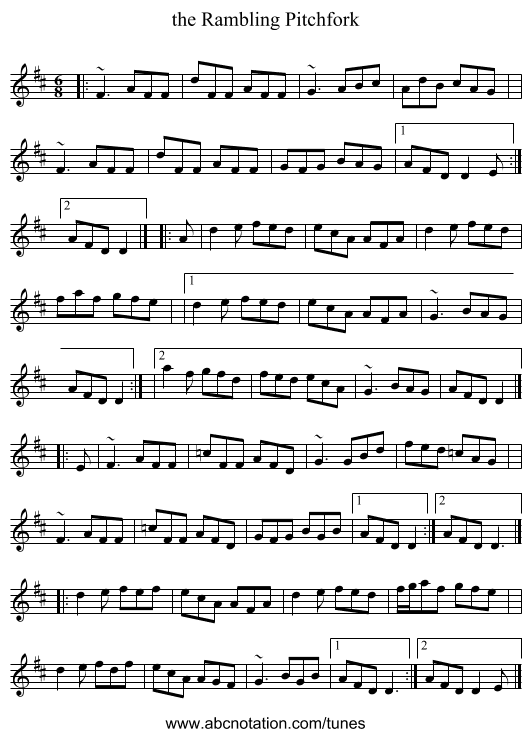 the Rambling Pitchfork - staff notation