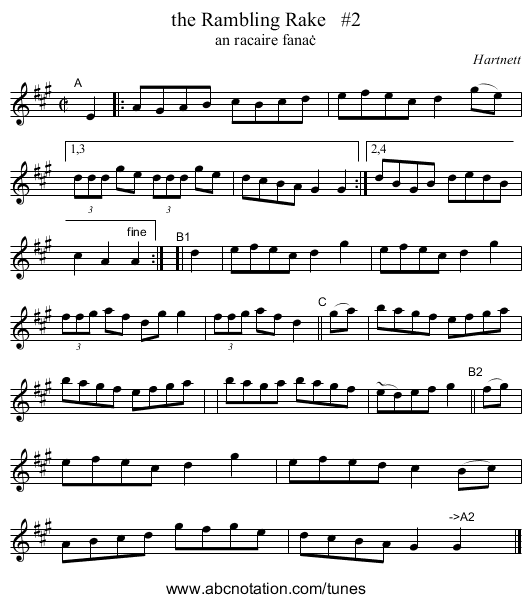 the Rambling Rake #2 - staff notation