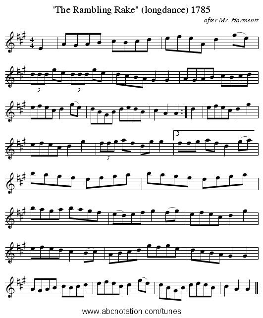 'The Rambling Rake (longdance) 1785 - staff notation