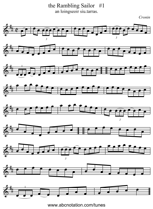 the Rambling Sailor #1 - staff notation