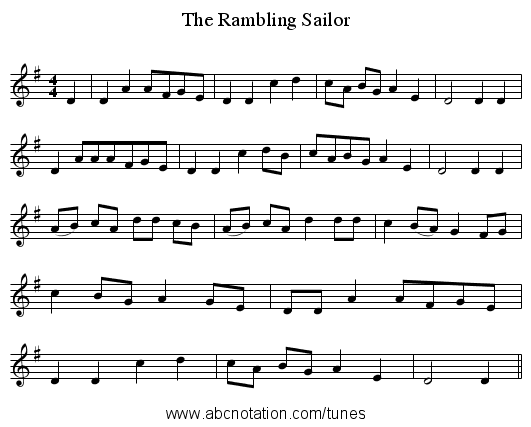The Rambling Sailor - staff notation